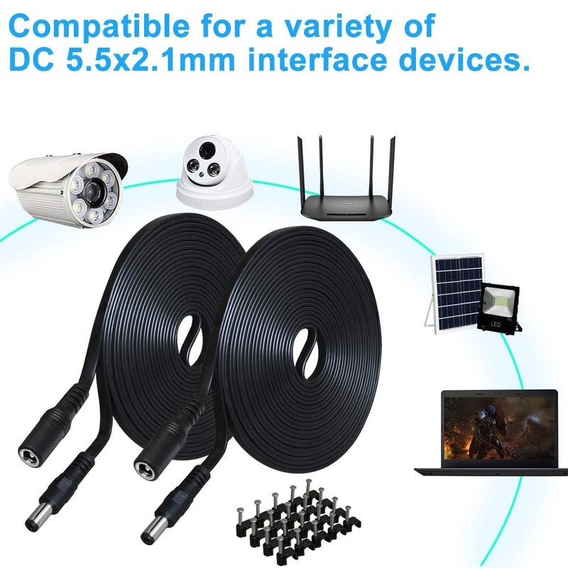 SIOCENã€2-Packã€‘ 20ft Dc 12v Power Extension Cable,5.5mm x 2.1mm 12v Extension Cord Security Camera Cable Flat Male to Female for CCTV IP Indoor Camera Dvr Standalone LED Strip,Supply Adapter - Image 5